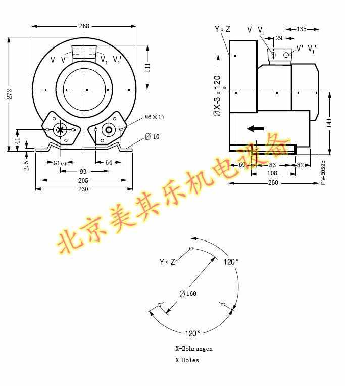 單相550w高壓鼓風(fēng)機(jī)尺寸圖